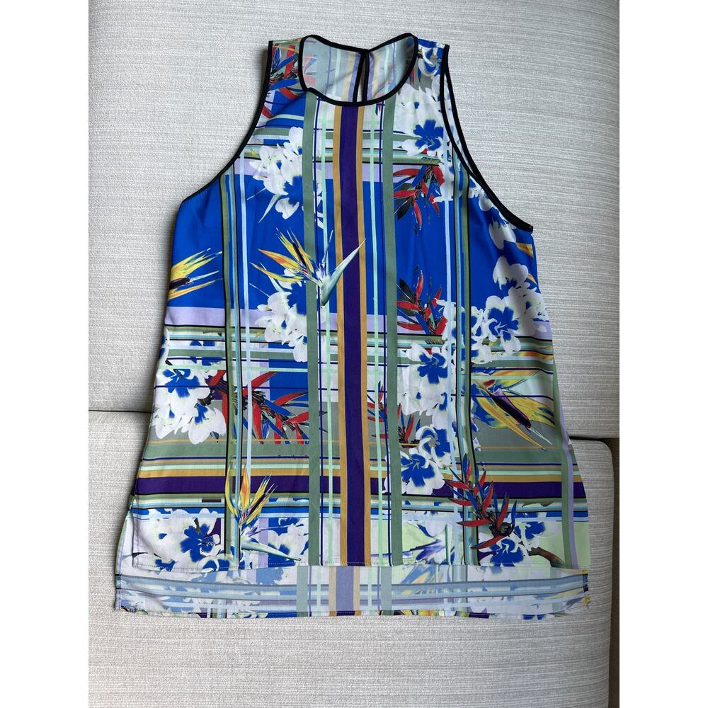 Dream Daily Sleeveless Blouse Top M Blue Green Tropical
